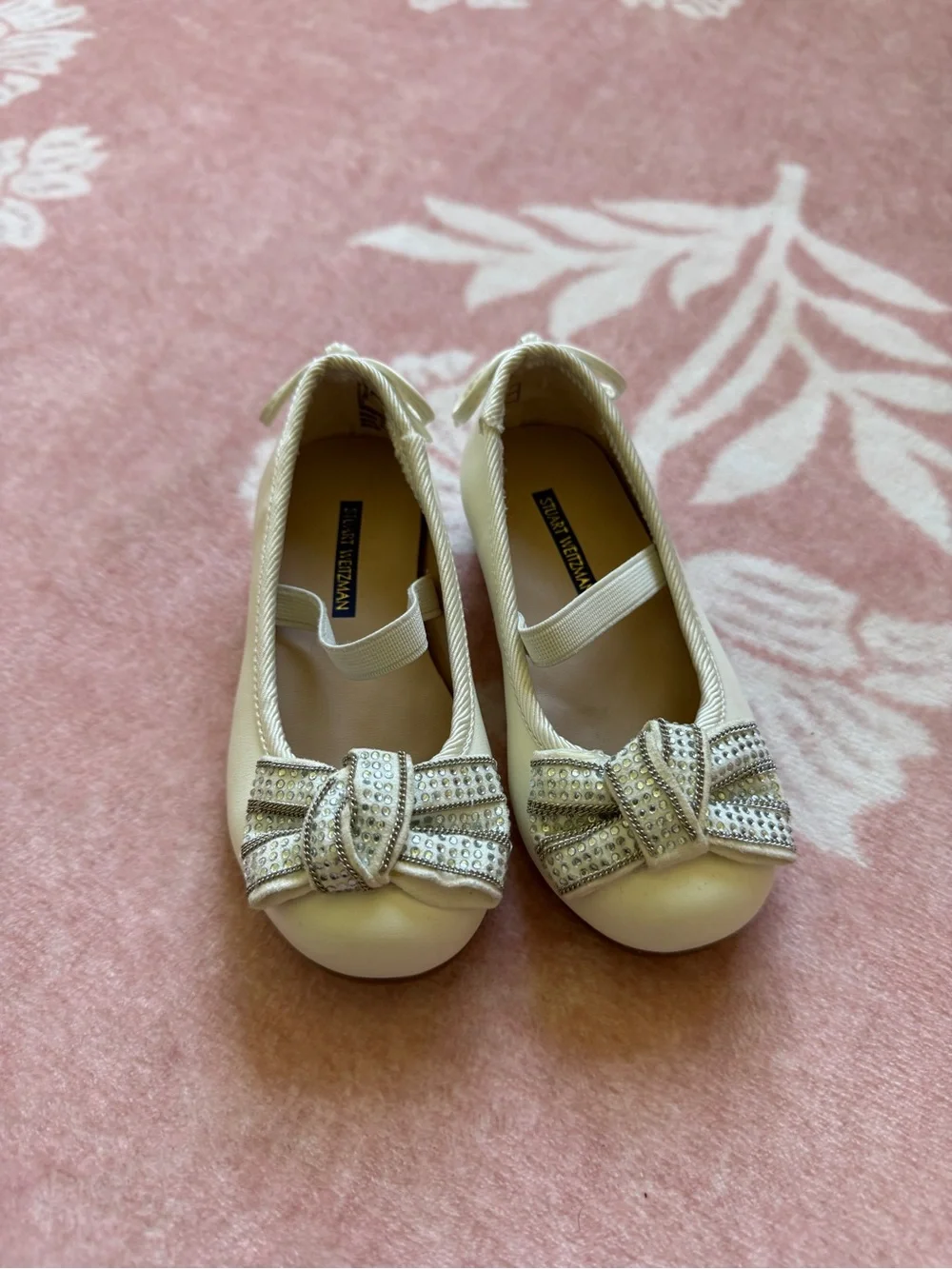 Stuart Weitzman Baby Girl/ Toddler White Rhinestone Bow Dress Shoes